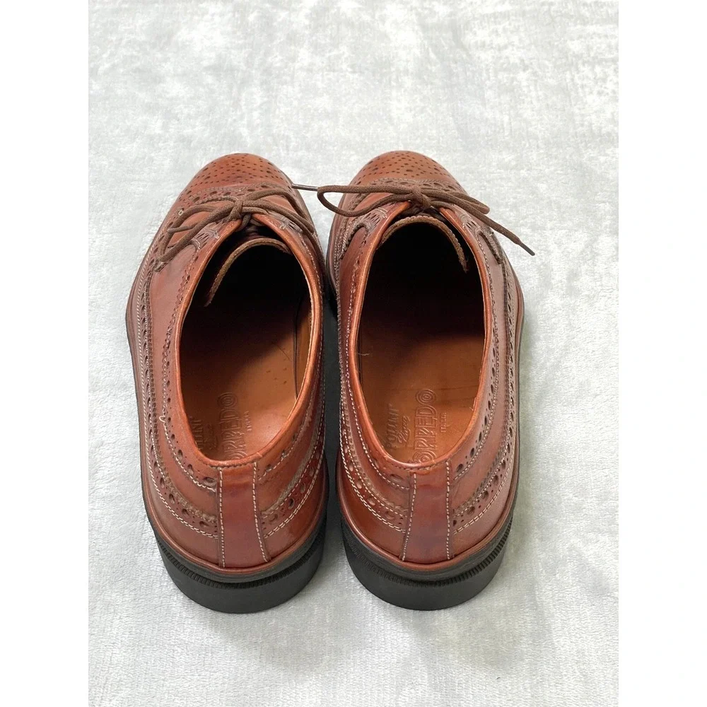Pollini Linea Torpedo Men's 10 Cognac Leather Wingtip Brogue Oxfords Italy